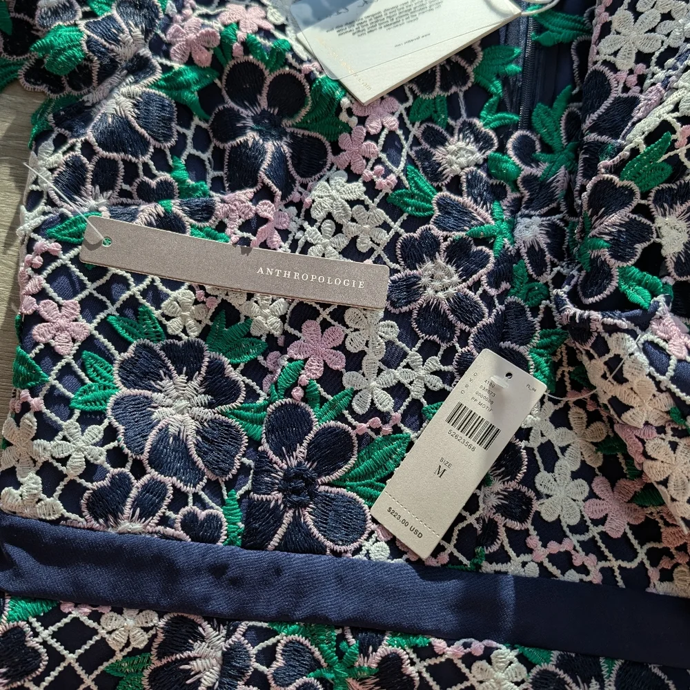 Anthropologie Green Purple Floral Crochet Embroidered Cap Sleeve Midi Dress SM - Picture 11 of 11